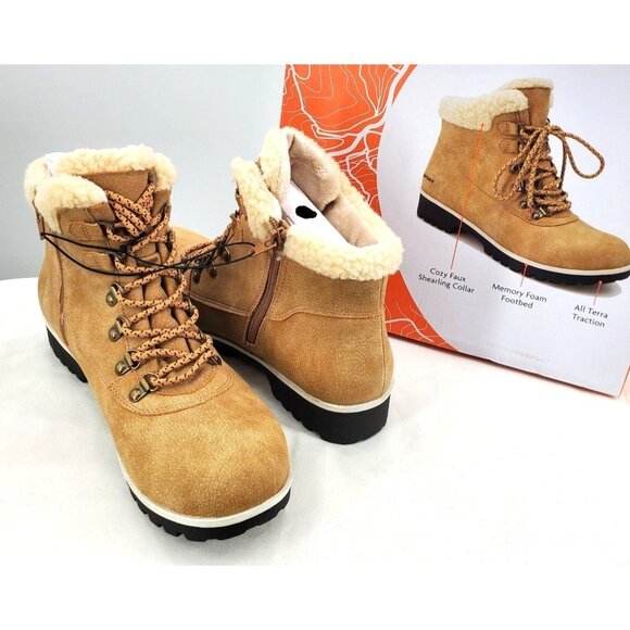 JSPORT Boots Womans 7 Faux Fur Shearling Chunky Lug Outdoor Weather Ready Shoes - Picture 1 of 12
